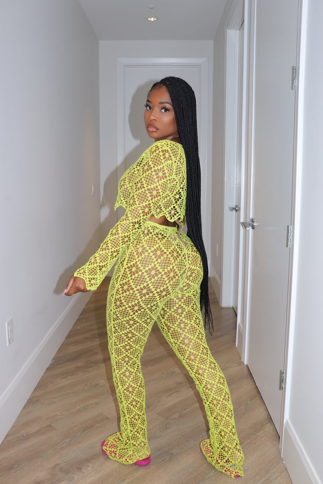 Lime crochet pant set