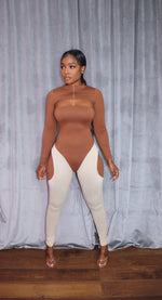 Nude and brown jumpsuit set