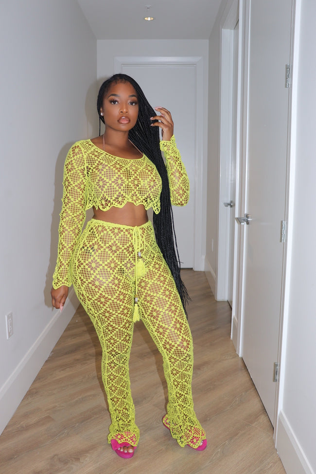 Lime crochet pant set