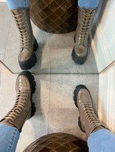 Patent Gray combat boots