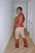 cognac vegan leather blouse