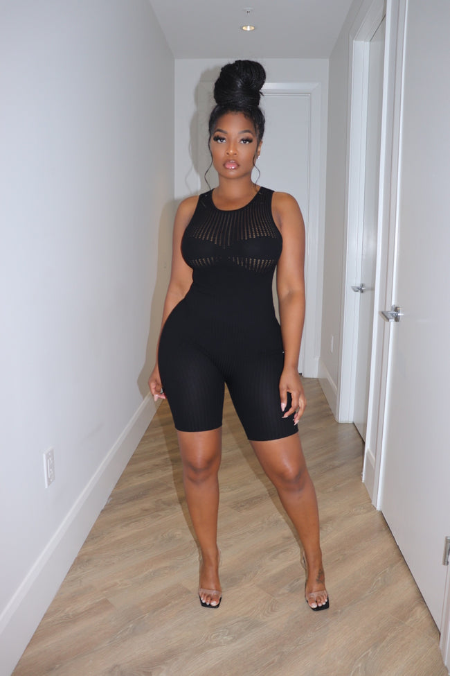 Sleeveless Black knit top romper