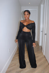 Black cold shoulder pant set