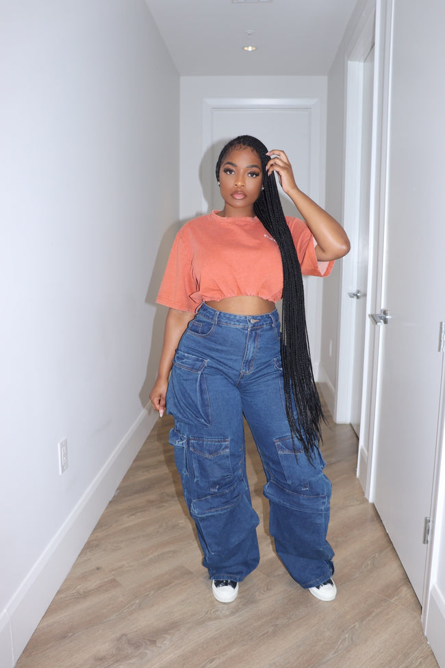 Dark denim cargos