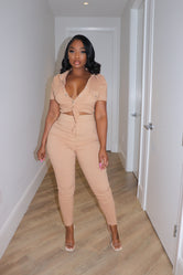 Nude tie util jumpsuit