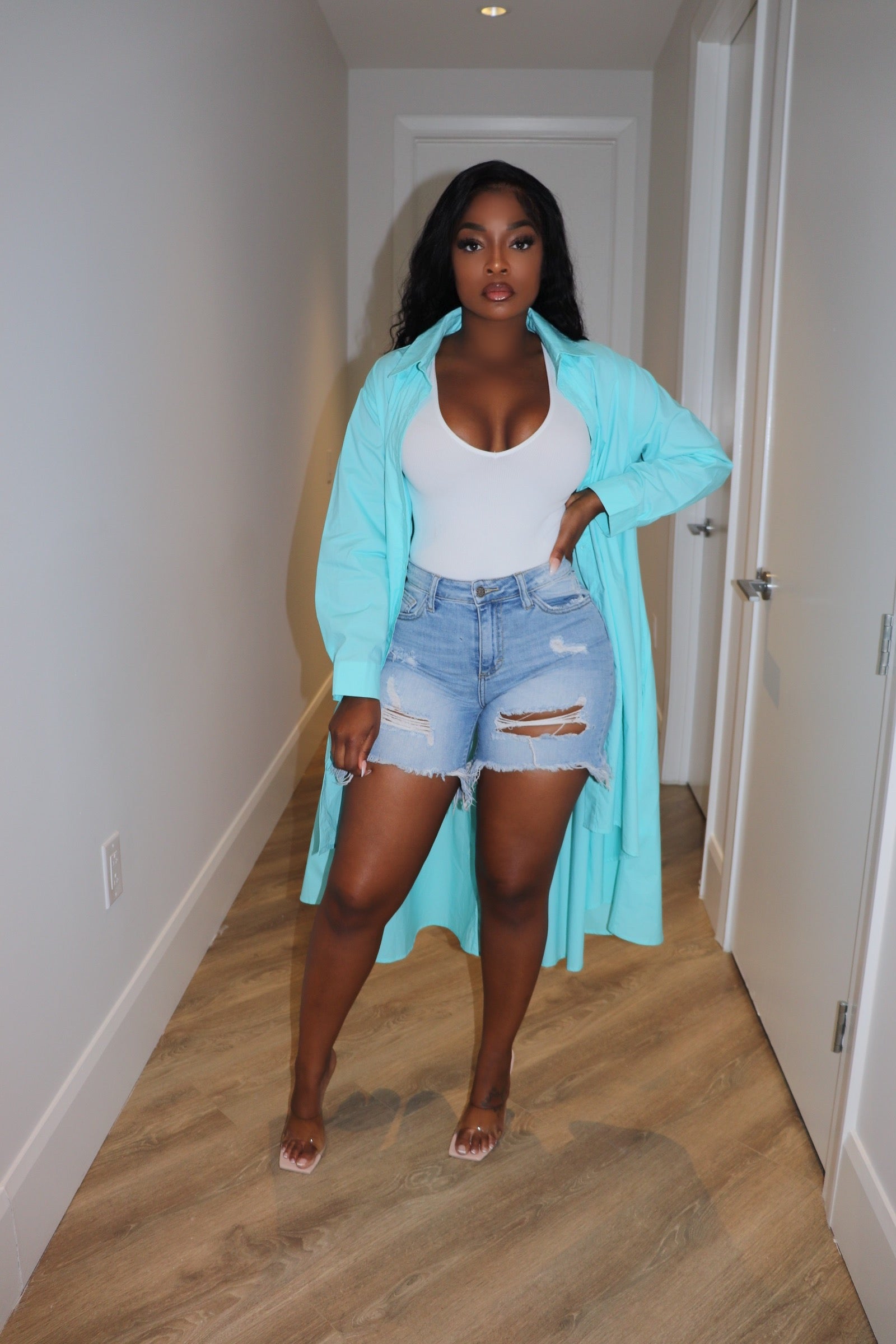 Teal Over sized pocket blouse