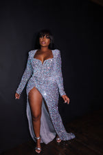 Silver sequin high split dress