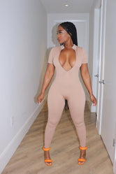 Nude zip up jumpsuit