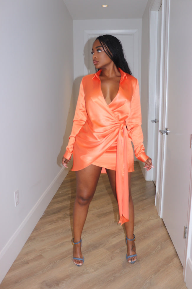 Orange satin chloe dress