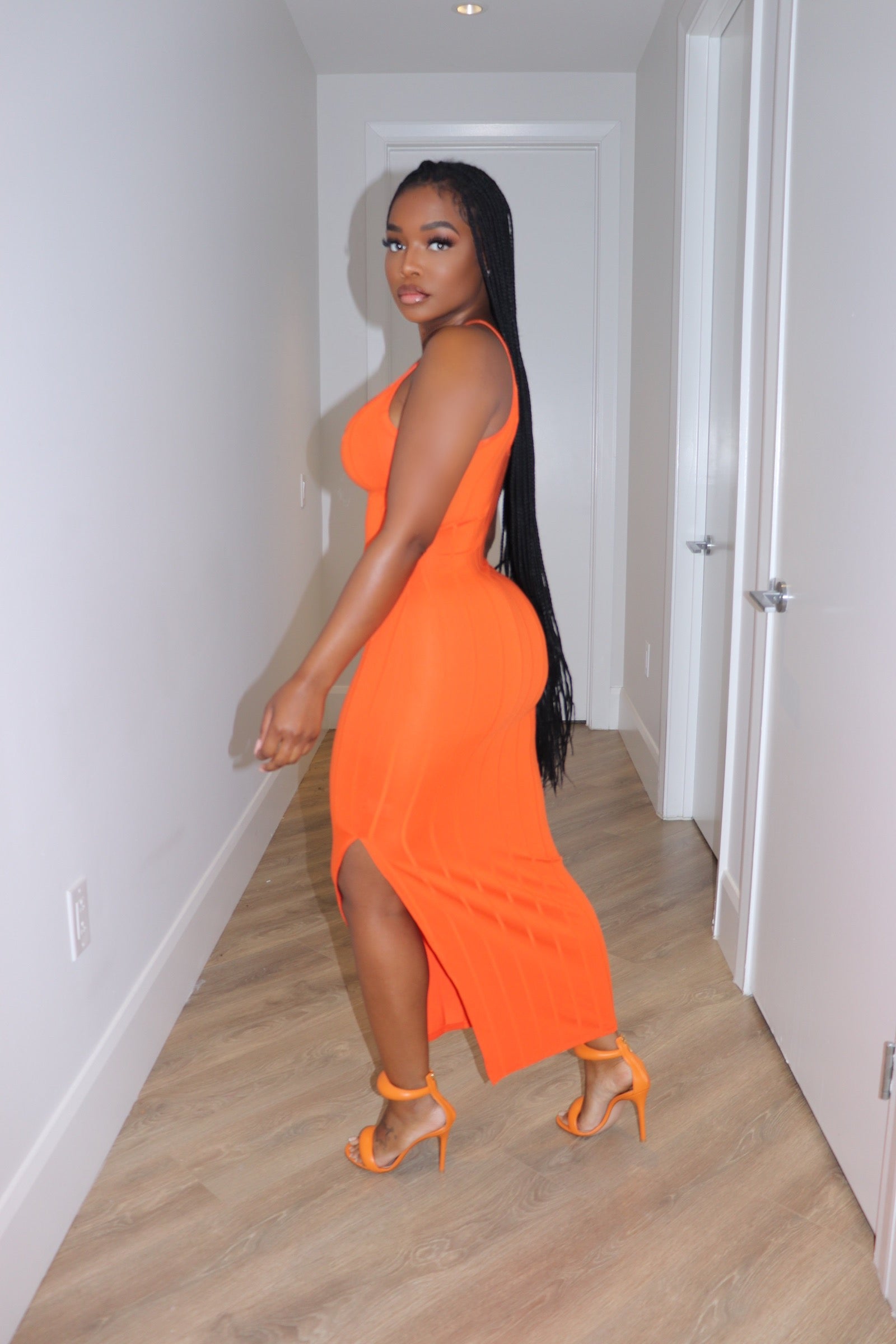 Orange High Split dress